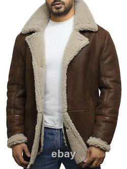 Hommes Classique En Cuir Véritable Sheepskin Allemand Manteau Long Manteau Vintage Brown