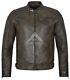 Hommes Leather Jacket Détresse Vintage Biker Moto Tops Letaher Veste 1469