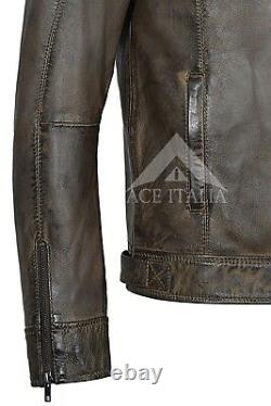 Hommes Leather Jacket Détresse Vintage Biker Moto Tops Letaher Veste 1469