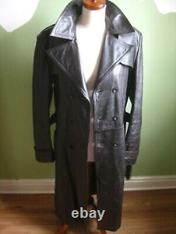 Hommes Leather Trench Coat Vintage Long 38 40 42 Steampunk Militaire En Détresse
