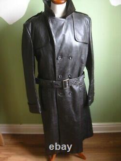 Hommes Leather Trench Coat Vintage Long 38 40 42 Steampunk Militaire En Détresse