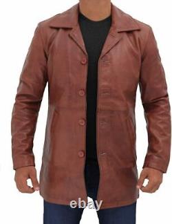 Hommes Manteau En Cuir De Mouton Brun Détresse Jacket Style Véritable Moto Motard