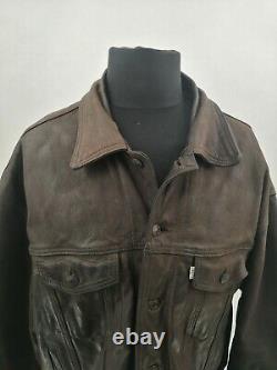 Levi’s Trucker Vintage Distressed Bufalo Leather Jacket Brown XL Levis Western