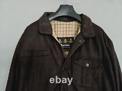 Manteau Barbour Bushman en cuir et laine doublé de tartan pour homme, brun vieilli, taille M/L