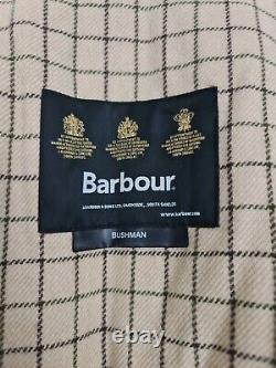 Manteau Barbour Bushman en cuir et laine doublé de tartan pour homme, brun vieilli, taille M/L