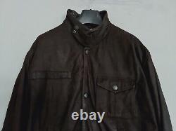 Manteau Barbour Bushman en cuir et laine doublé de tartan pour homme, brun vieilli, taille M/L