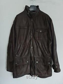 Manteau Barbour Bushman en cuir et laine doublé de tartan pour homme, brun vieilli, taille M/L