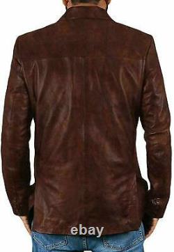 Manteau En Cuir Blazer Pour Homme Classic Vintage Veste En Cuir Véritable Distressed Brown