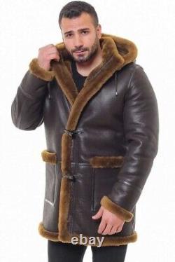 Manteau RAF pour homme en cuir de mouton véritable marron vieilli