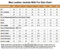 Manteau en fourrure brune usée pour homme en cuir véritable, confortable, long et en fourrure