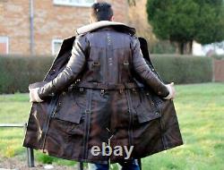 Manteau long en cuir de vachette marron vieilli Elder Maxson Fallout / XS-5X sur mesure