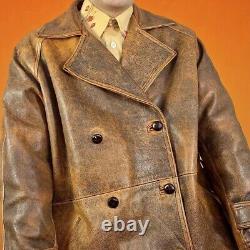 Manteau trench en cuir véritable vintage, veste matelassée, rétro usé, grunge des années 80 et 90