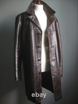 Manteau veste en cuir vieilli DISTRESSED taille 42 POWERHOUSE longueur rétro-occidental détendu