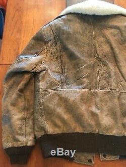 Mens Reed Sherpa Distressed Brown En Cuir Bombardier Flight Jacket 38 Petit Manteau Etats-unis