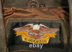 Mens Vintage Harley Davidson Billings Leather Jacket XL Brun En Détresse