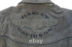 Mens Vintage Harley Davidson Veste En Cuir M Brun Billings Bar Zip En Détresse