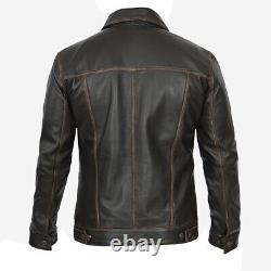 NOUVEAU Style Denim Western Vintage Trucker Cowboy Distressed Jacket Leather Shirt