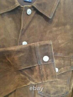 New Homme Ralph Lauren Polo Brown Distressed Suede Leather Trucker Jacket Taille M