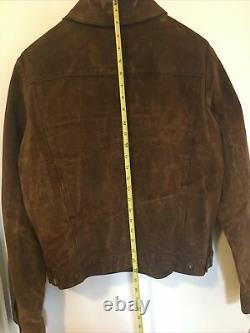 New Homme Ralph Lauren Polo Brown Distressed Suede Leather Trucker Jacket Taille M