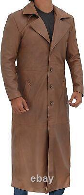 Nouveau Lambskin Homme Brun Détresse 100% Real Cuir Long Stylish Overcoat