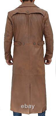 Nouveau Lambskin Homme Brun Détresse 100% Real Cuir Long Stylish Overcoat