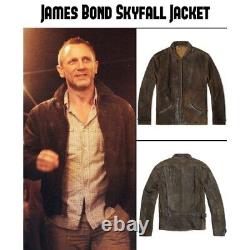 Nouveau blouson en cuir vintage usé marron pour homme Skyfall