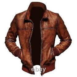 Nouveaux blousons de mode en cuir véritable vintage marron bomber pour hommes motards usés