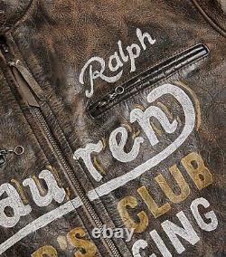 Nouvelle veste Cafe Racer en cuir vieilli et peinte à la main Polo Ralph Lauren, 1399£.