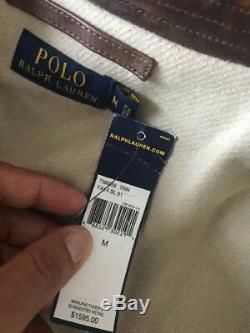 Nwt Polo Ralph Lauren Distressed Veste En Cuir Brun 1595 $ Pdsf Taille M
