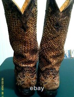 Old Gringo Mens Distressed Brown Woven Leather Boots- Euc S 12d