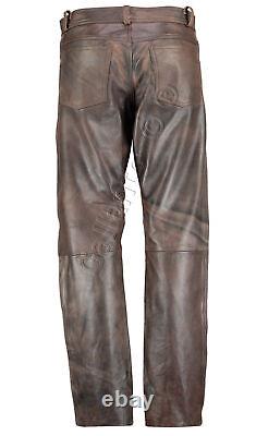 Pantalon de moto en cuir marron, style vintage, en cuir de motard, pantalon de moto en cuir.