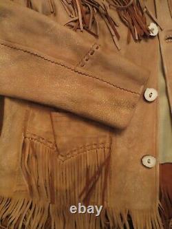 Polo Ralph Lauren Deerskin Distressed Fringed Field Western Native Jacket L Hommes