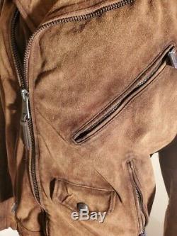 Polo Ralph Lauren Distressed Brown Suede Cuir Biker Moto Veste Manteau XL 895 $