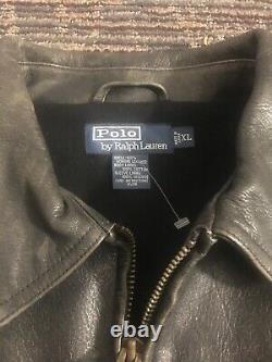 Polo Ralph Lauren Extra Large Distressed Black Leather Jacket Rrl