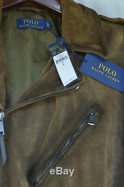 Polo Ralph Lauren Hommes Brown Suede Cuir Vieilli Vintage Veste Motard Moto