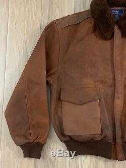 Polo Ralph Lauren Hommes Vintage En Cuir En Peau De Mouton Distressed Bomber Jacket M Souple