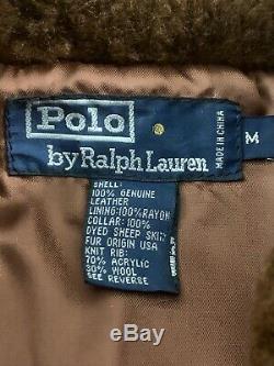 Polo Ralph Lauren Hommes Vintage En Cuir En Peau De Mouton Distressed Bomber Jacket M Souple