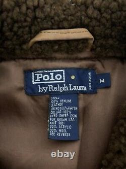 Polo Ralph Lauren Medium Distressed Bomber Leather Jacket Rrl Vtg Shearling Fur