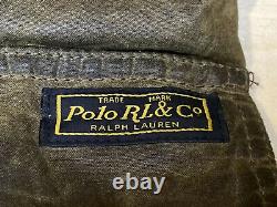 Polo Ralph Lauren Moyen Tissu À L’huile Cirée Veste En Détresse Brown Vtg Nice
