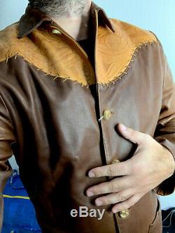 Polo Ralph Lauren Pays Chemise En Cuir Veste Rrl Cowboy Vtg Western Raw Sample