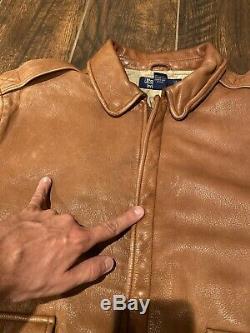 Polo Ralph Lauren Veste En Cuir Rrl Vtg Aviator G1 Manteau Brown Distressed