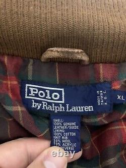 Polo Ralph Lauren X-large Brown Bomber Veste En Cuir Wax Rrl Coat Roughout A-2