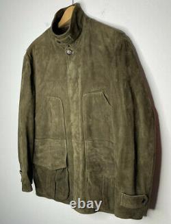 Polo Ralph Lauren XL Brown Green Suede Leather Jacket Rrl Vtg Hunting Coat Rugby