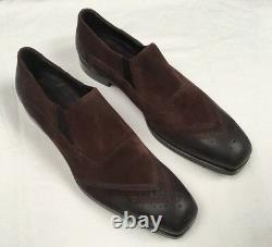 Prada Homme Brown Distressed Slip On Shoes Taille 8.5 Uk Made In Italy