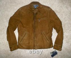 Ralph Lauren Polo Rrl Vtg D-pocket Half-belted Suede Leather Moto Jacket M