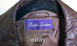 Ralph Lauren Purple Étiquette Grand Veste Zippée En Cuir, Marron En Détresse