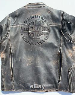 Rare Harley Davidson Mens Chaussée Distressed Brown Veste En Cuir 2xl 98002-11vm
