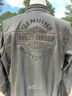 Rare Harley Davidson Mens Chaussée Distressed Brown Veste En Cuir 2xl 98002-11vm