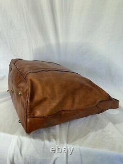 Rare Vintage Authentic Brown Leather Duffle Overnight Weekend Bag Made In Italy