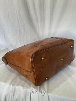 Rare Vintage Authentic Brown Leather Duffle Overnight Weekend Bag Made In Italy